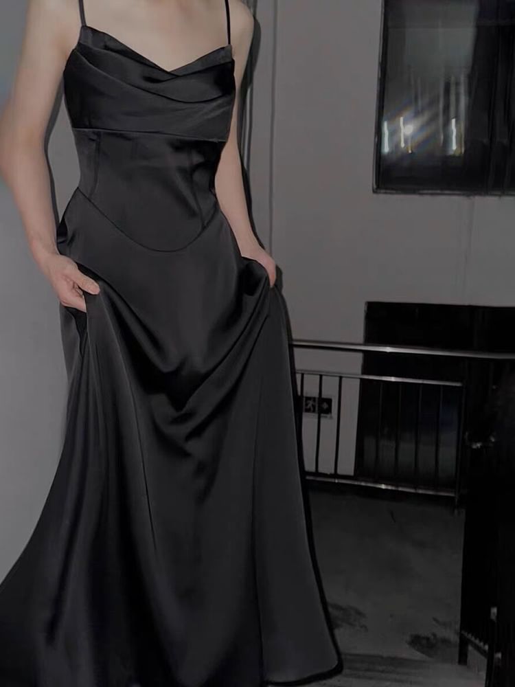 Spaghetti Strap Shirred A-Line Maxi Dress