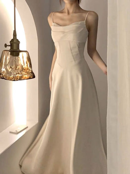 Spaghetti Strap Shirred A-Line Maxi Dress
