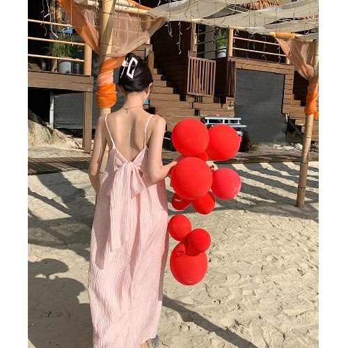 Spaghetti Strap Plain Bow Midi Sundress