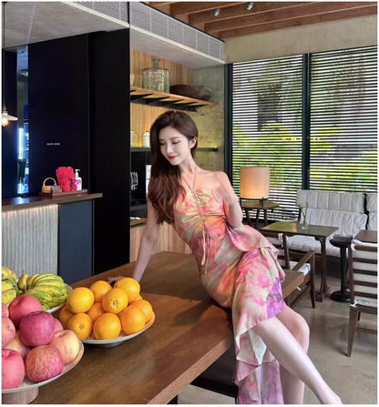 Halter Neck Print Midi Sheath Dress Egirldoll