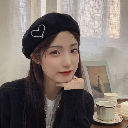 Heart Embroidery Beret