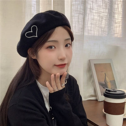 Heart Embroidery Beret