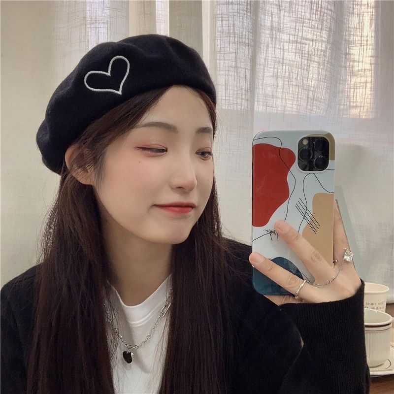 Heart Embroidery Beret