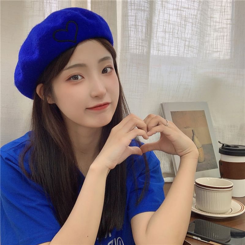 Heart Embroidery Beret