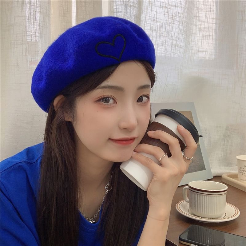 Heart Embroidery Beret