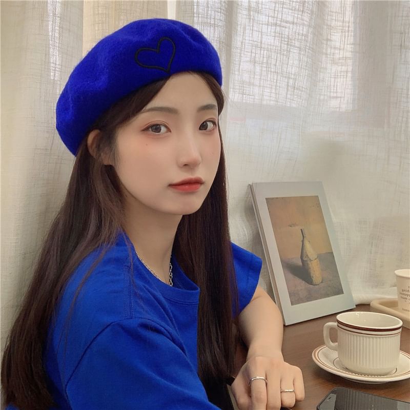 Heart Embroidery Beret