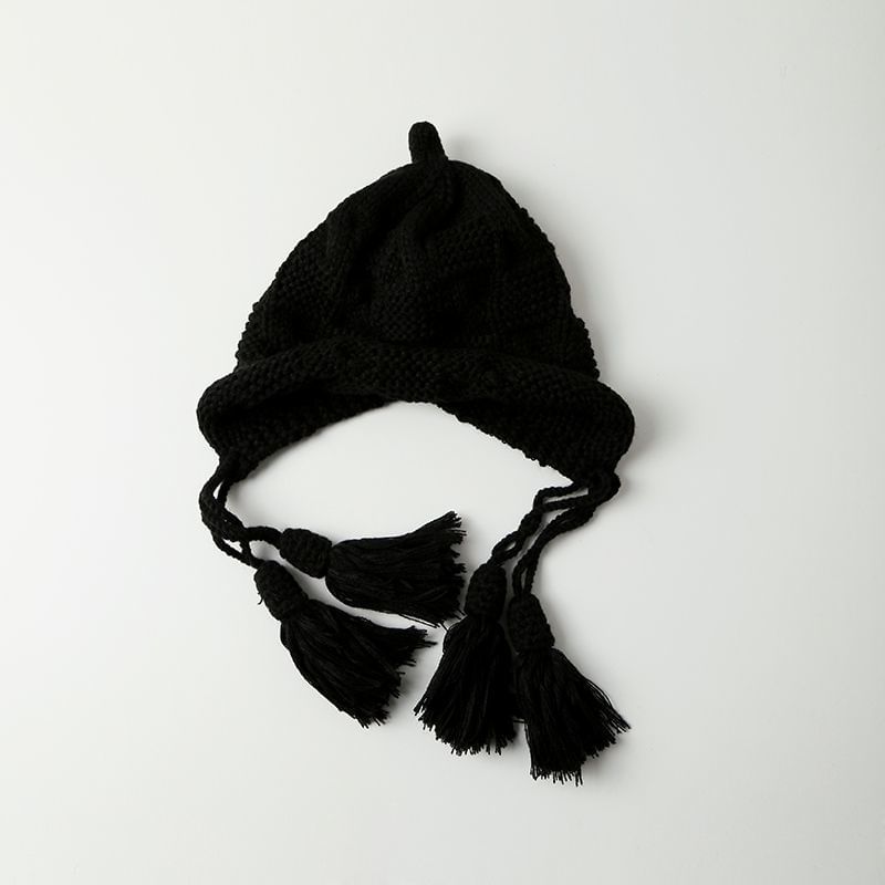 Knit Bonnet Tasseled Hat