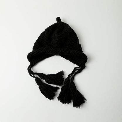 Knit Bonnet Tasseled Hat