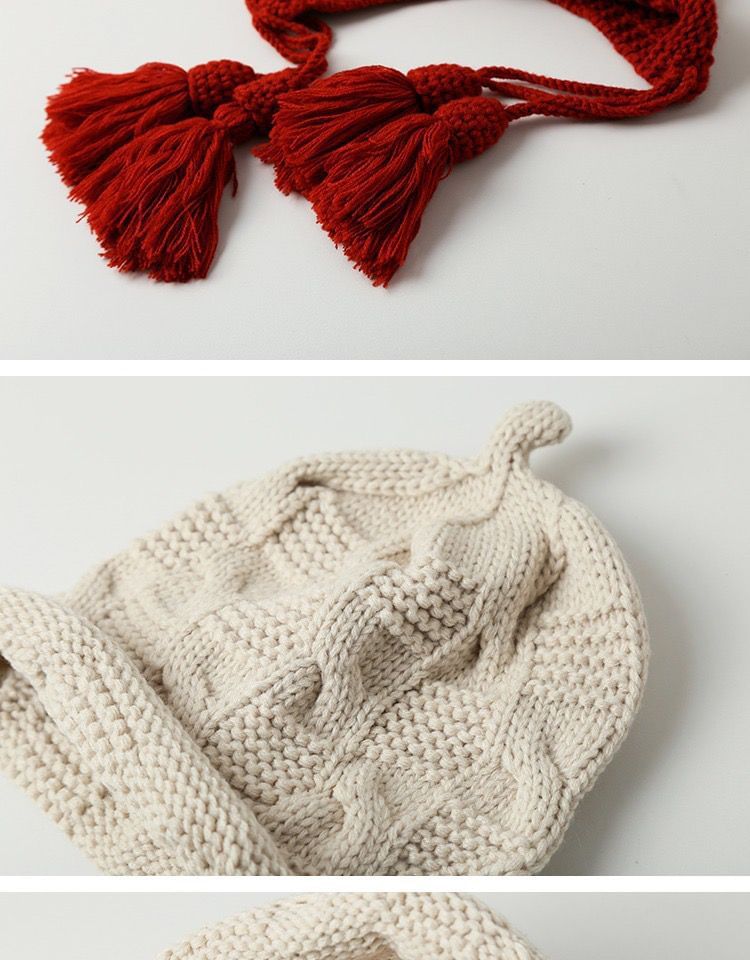 Knit Bonnet Tasseled Hat