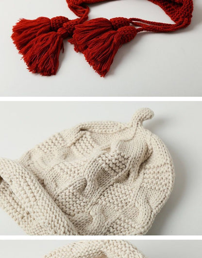 Knit Bonnet Tasseled Hat