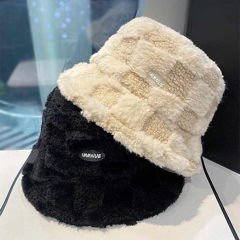 Plaid Lettering Bucket Hat