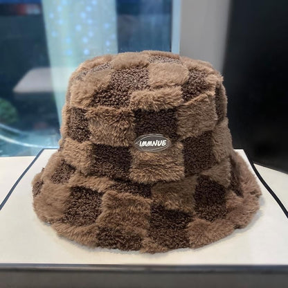 Plaid Lettering Bucket Hat