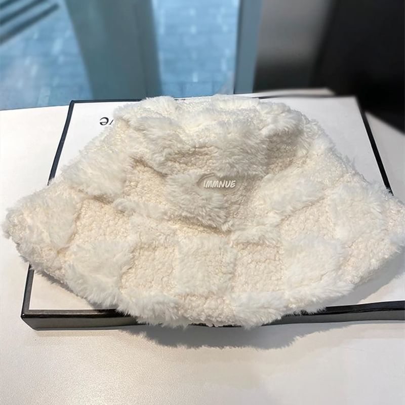 Plaid Lettering Bucket Hat