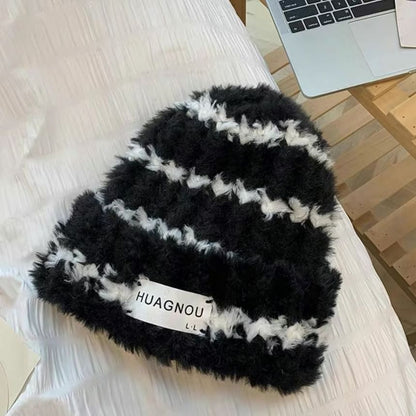 Striped Lettering Beanie