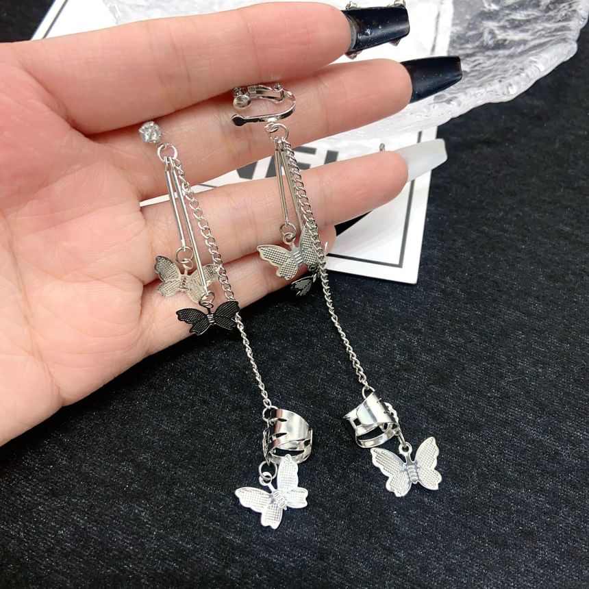 Bow Drop Earring / Clip-On Earring with Ear Cuff