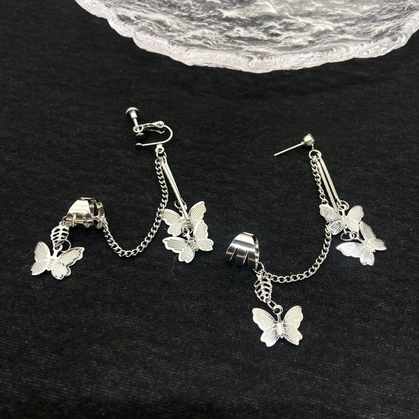 Bow Drop Earring / Clip-On Earring with Ear Cuff