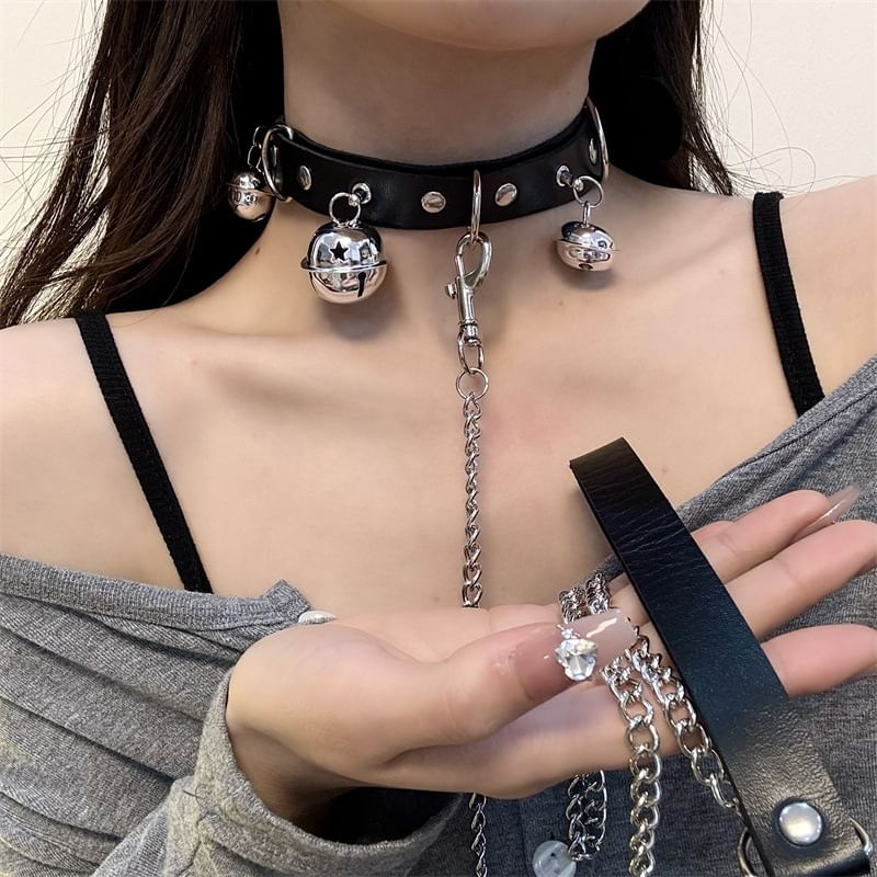 Bell Faux Leather Choker / Leash
