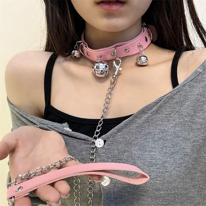 Bell Faux Leather Choker / Leash