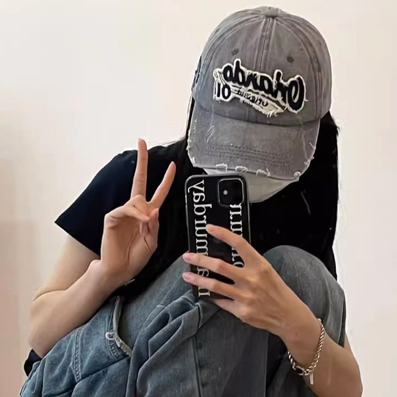 Distressed Lettering Cap Applique Baseball