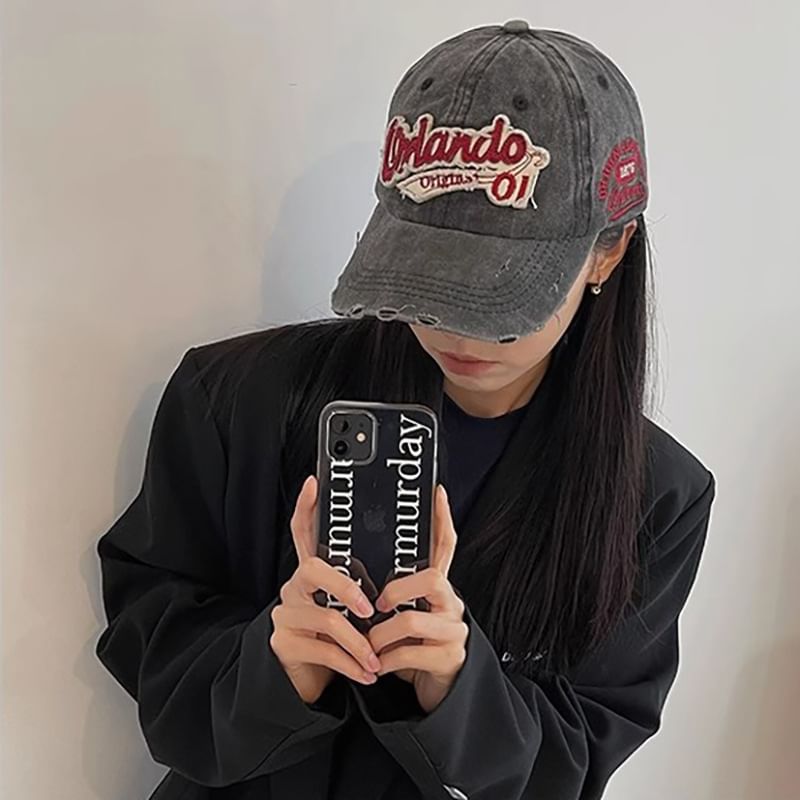 Distressed Lettering Cap Applique Baseball