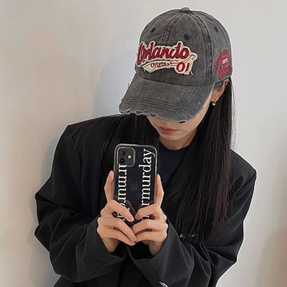 Distressed Lettering Cap Applique Baseball