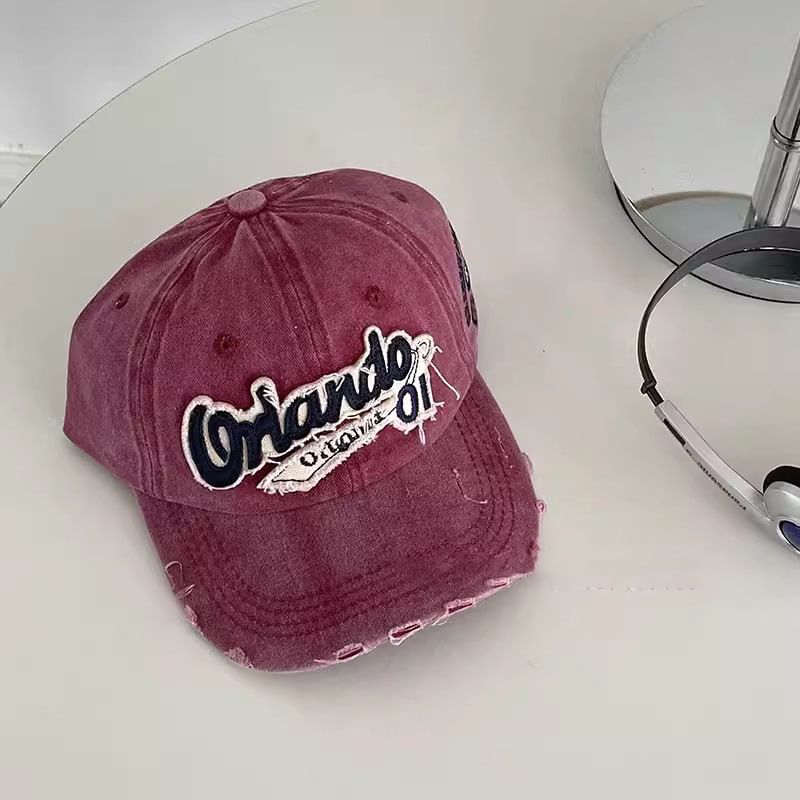 Distressed Lettering Cap Applique Baseball