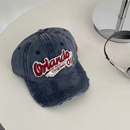Distressed Lettering Cap Applique Baseball