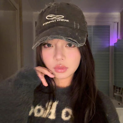 Cap Embroidered Lettering Baseball Distressed