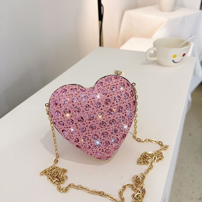 Rhinestone Heart Crossbody Bag
