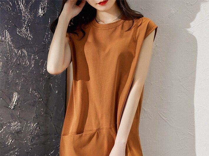 Plain Dress Cap-Sleeve Midi Neck Crew Shift