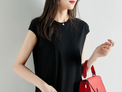 Plain Dress Cap-Sleeve Midi Neck Crew Shift