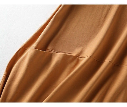 Plain Dress Cap-Sleeve Midi Neck Crew Shift