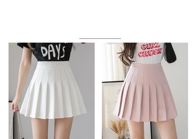 High Waist Plain Pleated Mini A-Line Skirt