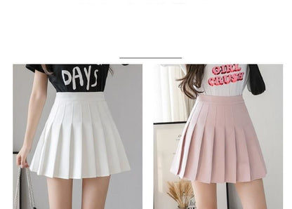 High Waist Plain Pleated Mini A-Line Skirt