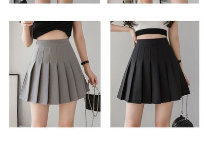 High Waist Plain Pleated Mini A-Line Skirt