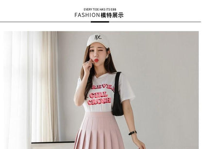 High Waist Plain Pleated Mini A-Line Skirt