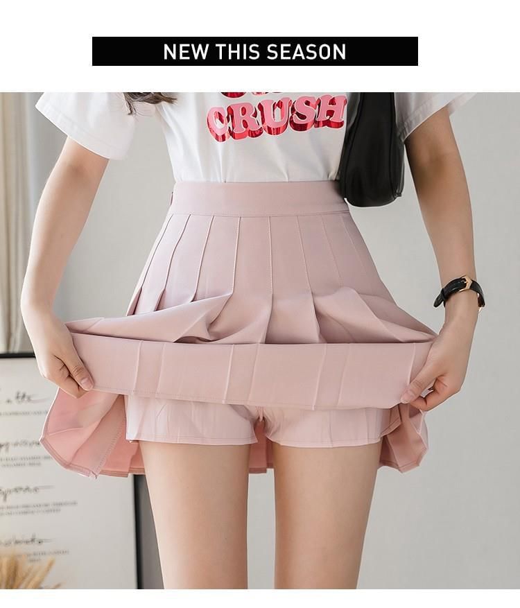 High Waist Plain Pleated Mini A-Line Skirt