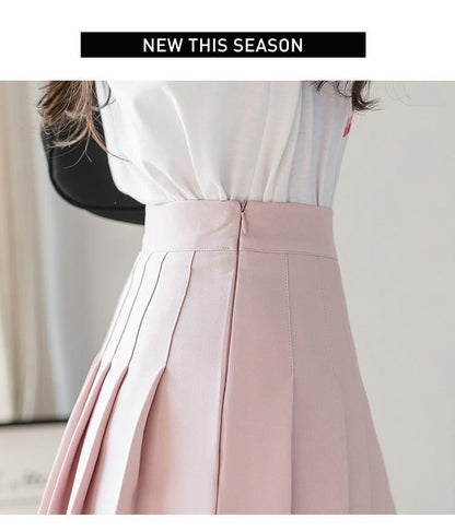 High Waist Plain Pleated Mini A-Line Skirt
