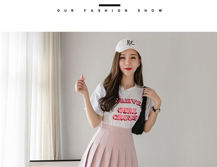 High Waist Plain Pleated Mini A-Line Skirt