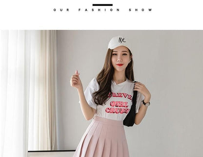 High Waist Plain Pleated Mini A-Line Skirt