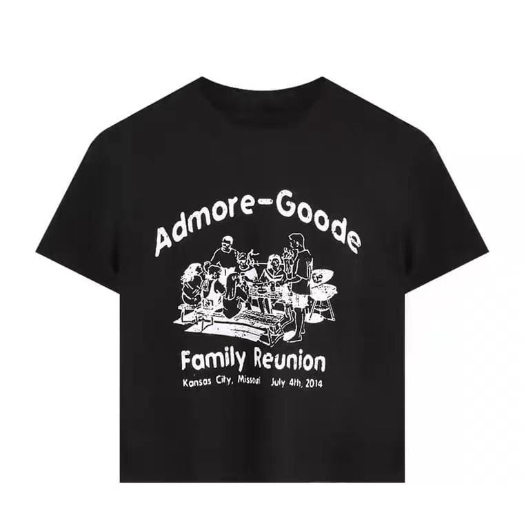 Neck Lettering Print T-Shirt Crew Short-Sleeve Crop