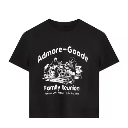 Neck Lettering Print T-Shirt Crew Short-Sleeve Crop