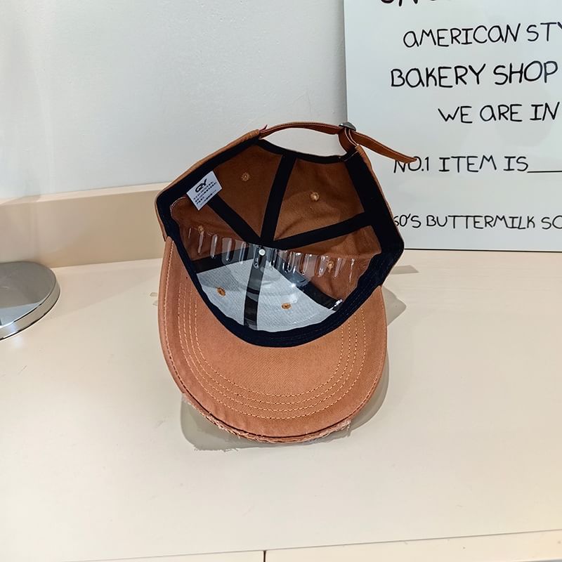 Lettering Applique Baseball Cap Distressed