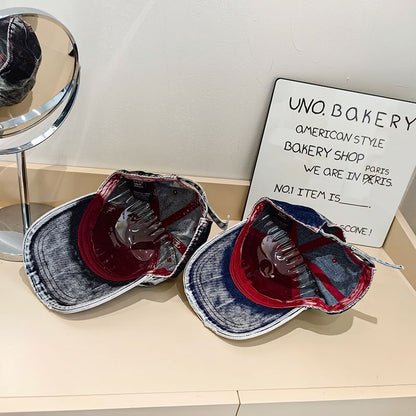 Lettering Baseball Washed Cap Distressed Denim