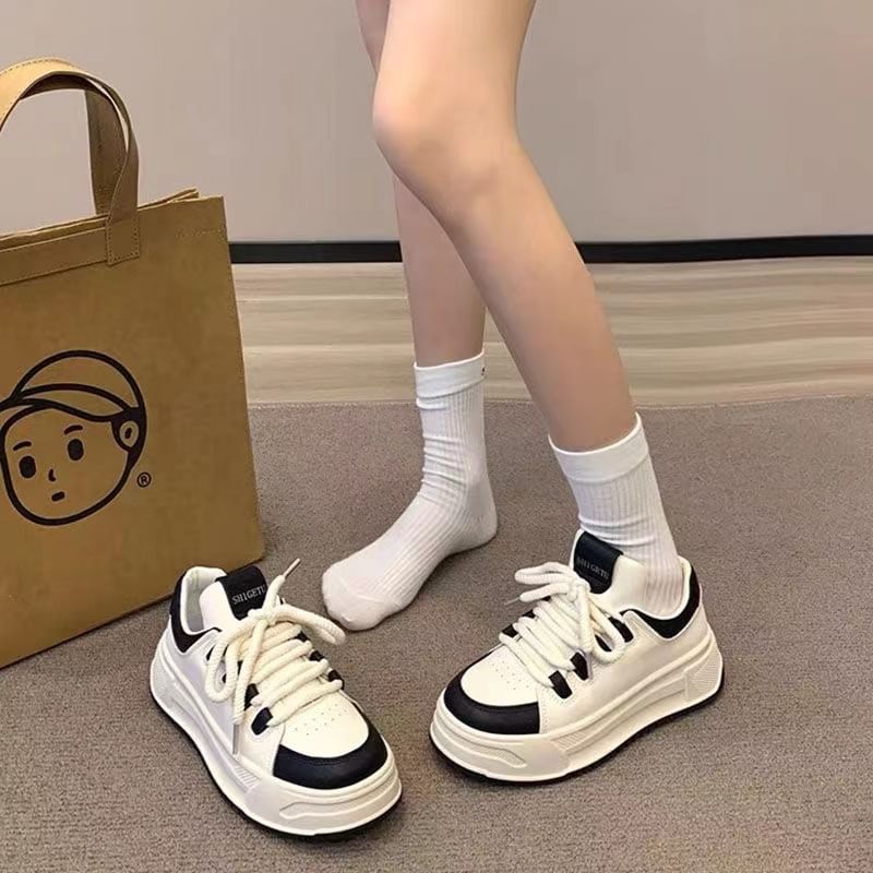 Faux Leather Lace-Up Sneakers