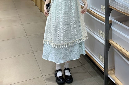 Thin Strap Lace Midi A-Line Dress