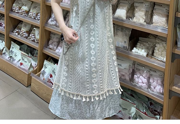 Thin Strap Lace Midi A-Line Dress