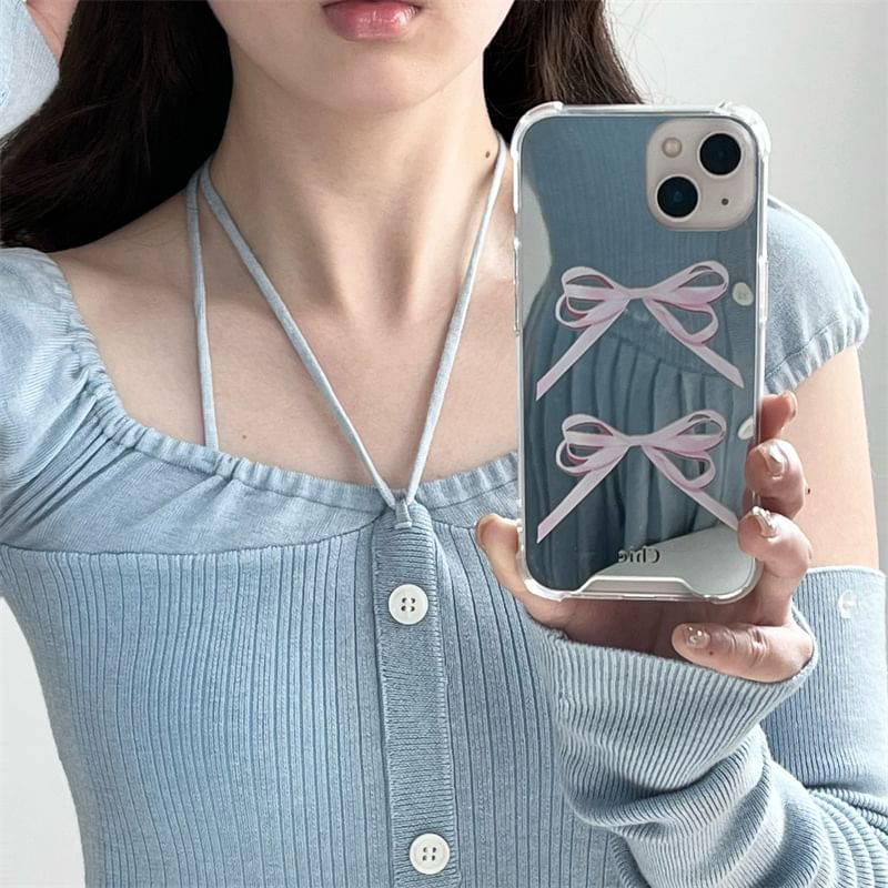 Ribbon Mirrored Phone Case - iPhone 15 Pro Max / 15 Pro / 15 Plus / 15 / 14 Pro Max / 14 Pro / 14 Plus / 14 / 13 Pro Max / 13 Pro / 13 / 13 mini / 12 Pro Max / 12 Pro / 12 / 12 mini / 11 Pro Max / 11 Pro / 11