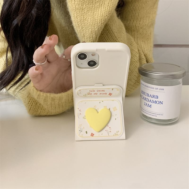 Floral Heart Foldable Stand Phone Case - iPhone 15 Pro Max / 15 Pro / 15 Plus / 15 / 14 Pro Max / 14 Pro / 14 Plus / 14 / 13 Pro Max / 13 Pro / 13 / 13 mini / 12 Pro Max / 12 Pro / 12 / 12 mini / 11 Pro Max / 11 Pro / 11