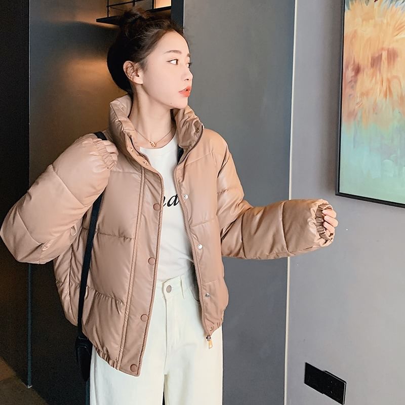 High Neck Padded Button-Up Jacket